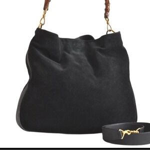 Gucci Vintage Bamboo Suede Shoulder Bag – Black